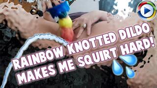 Watch my belly jiggle while I make myself squirt hard! Jiggle, big belly, BBW, MILF, masturbate, rainbow dildo, knotted dildo, squirt, orgasm, shaking, moaning, Candice Cougar, Candyxxkitty, wmv