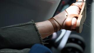 Sandal dirty soles shoe fetish on train, nice feet and smashed dirt under soles