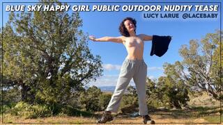 Blue Sky Happy Girl Public Outdoor Nudity Tease