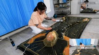 Face Mummification with Clear Waterproof Medical Film and Rubber Vacuum bed!