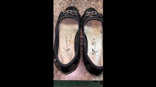 Deb Dangles Her Cum Filled Black Anne Klein Ballet Flats From Lacy Socks in the Car