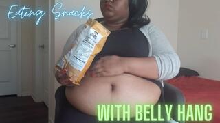 Eating Snacks While My Big Round Belly Hangs | featuring: Ebony BBW ASMR Food Stuffing Big Belly SSBBW Crunching Food Noises (1080P MP4)