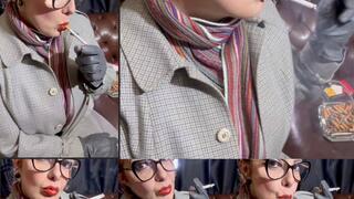 Close-up Marlboro reds - Leather Gloves - Deep Inhales - Coughing
