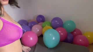 Nail popping and sit popping a lot of balloons