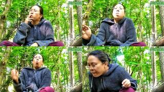 Asian Switch Jasmine Jade is sick but still Smoking, coughing and spitting in the woods volume 23 Non Nude ****mp4****