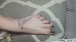 Painting my toenails and lotion my feet