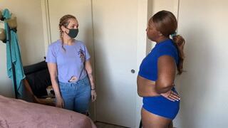 Black girl spanks white girls butt for not wearing her mask properly