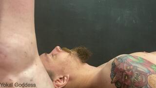 Face and throat trampling and muddy feet licking