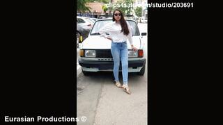92B - Katya Skoda driving in open toe sandals pedal cam