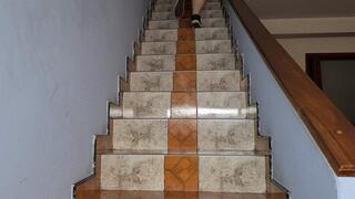 Running down the stairs