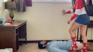 Cruel trampling in red socks