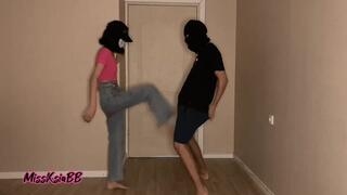 Asian teen first time ballbusting