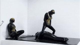 Fucking hot latex sluts in black catsuits and the encased gentleman in inflatable rubber sleeping bag - Part 1 of 3