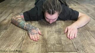 Sadistic painfull hands trampling in high DrMartens boots and spits licking from the floor and shoe soles