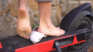 Katia shoeplay on the electric scooter in white ballerina shoes - Video update 13408 UHD 4K