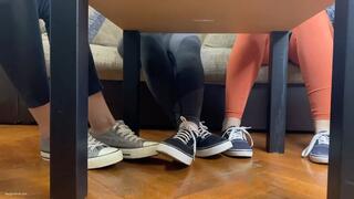 TWO GIRLS PLAYING SECRET FOOTSIE UNDER THE TABLE HIDING FROM JEALOUS GIRLFRIEND - MOV Mobile Version