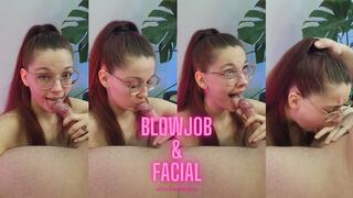 Hot blowjob with facial cum in throat