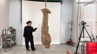 Suspended Upside Down and Caned In Burlap Bag and Rope Bondage!