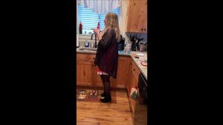 Sexy Santa's Helper Deb Working on Dinner While Seducing Hubby in Lingerie, Black Stockings & Black Suede Chinese Laundry Stiletto Ankle Boots 2