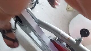 Spin bike in sandals
