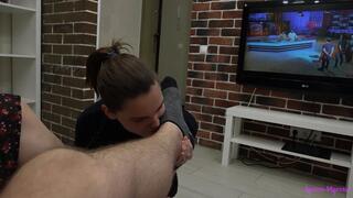 Sweaty feet and nasty food for my stupid slave girl!