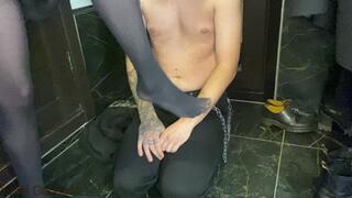 Pantyhose trampling and few pairs of shoes licking