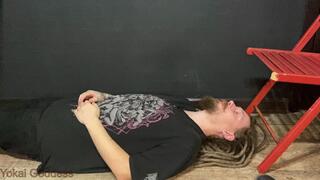 Trampling and jumping from the chair on My slave’s chest