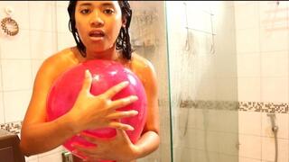 Sexy Stella Blows Teases Rubs And kisses Your Balloon In The Shower Naked