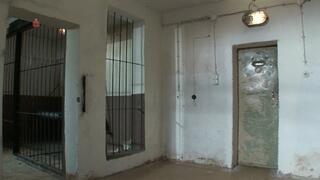 Pretty blonde girl chained to the floor to be bullied