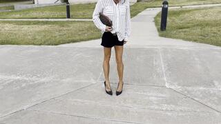 KsSunflwr Black Aldo heels & black shorts