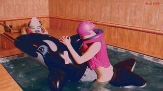 Alla gets fucked hot with a glossy inflatable whale in the pool!!!