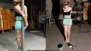 0081 Tattooed Cutie in Clubwear Tied Elbows Together, Gagged & Blindfolded to Pole – Held to Ransom by Brute! WMV Version