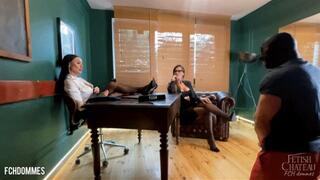 Foot worship in stockings for 2 Femdom Bosses