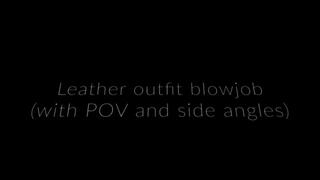 Leather lady BJ POV and side angles