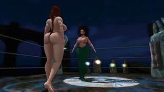 Topless Fantasy Female Fighting: Flare fights Medusa for wrecking her village LOW