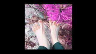 POV HIKER CHICK Dirt Feet at the beach removing sneakers and socks feeling the ground