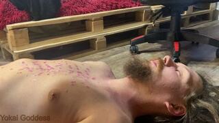 Face as a footstool after wax play