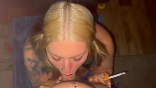 Red Lips Deepthroat Smoking Blowjob