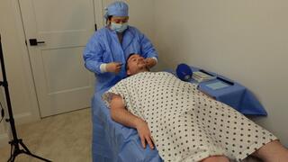 Breath play and strapon blowjob procedure with surgical nurse Jess