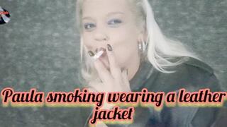Paula smoking wearing a leather jacket - PSS002
