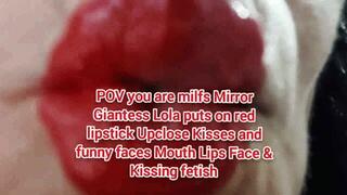 Avi Milf Mouth POV you are milfs Mirror Giantess Lola puts on red lipstick Upclose Kisses and funny faces Mouth Lips Face & Kissing fetish
