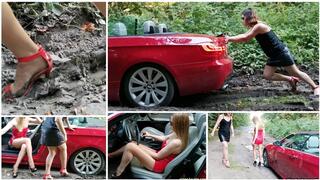 HOT SUMMER SALE: Sexy Emily got her luxury BMW 335 stuck in deep mud