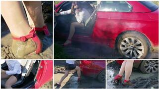 HOT SUMMER SALE: Sexy office girl stuck hard in mud driving her luxury BMW 335 cabrio