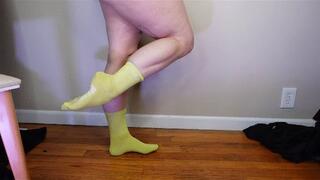 Flexing Muscular Calves in Long Lime Green Socks MP4 640