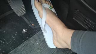 Sexy flip flops and sensual pedal pumping - Public masturbation in the car 1080HD