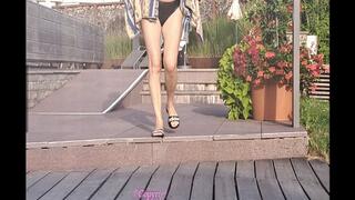 Girl in Latex Bikini visits public bath P1