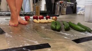 Cucumbers Bananas and apples crush fetish barefoot fruit