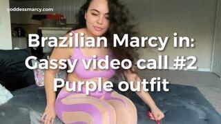 Gassy video call #2 - Farting in sexy purple spandex outfit - Marcy Brazil