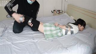 XY Bondage 97-Menglei in black silk JK is bound by tape and glued to her mouth