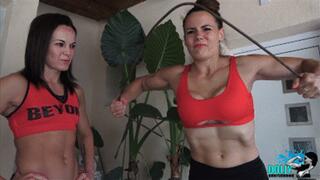Iron bending, pumping, oiled flexing: Dolly & Kim